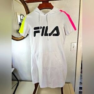 Fila White Neon Short Sleeved Hooded Dress